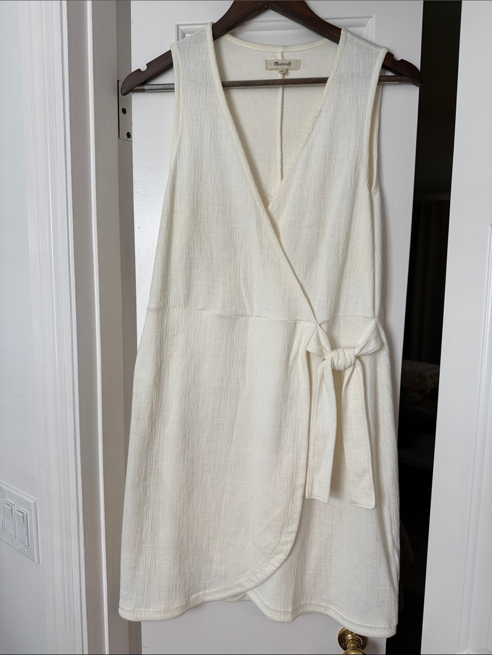 Madewell Cream Sleeveless Wrap Dress with Side Tie